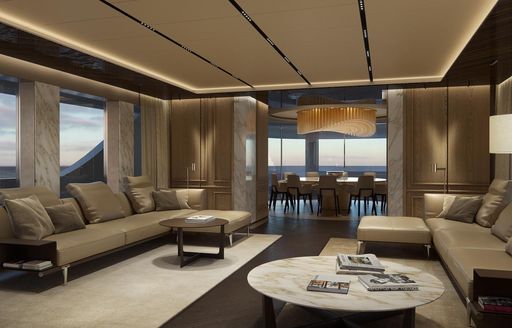 luxury yacht geco interiors with sofas and chandelier 