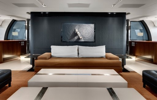 luxury Sailing Yacht VERTIGO's main salon with audio-visual system