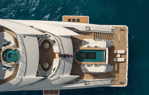 Super yacht charter AMOR A VIDA aerial view of aft decks