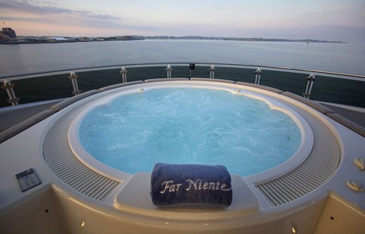 Jacuzzi pool on sundeck of charter yacht Far Niente