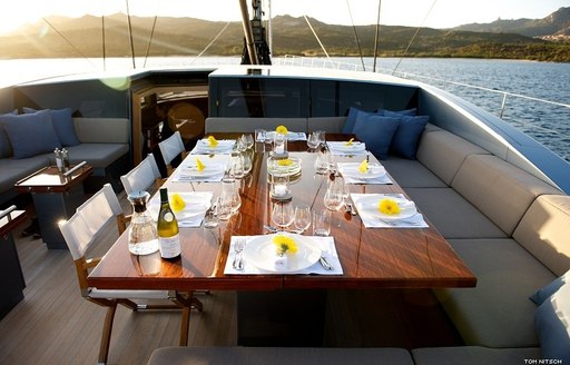 Al fresco dining with a view on superyacht SARISSA