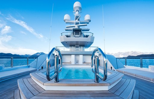 Swimming pool on board explorer charter yacht CLOUDBREAK