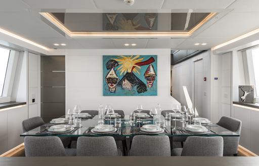 Interior dining area on motor yacht SANDS