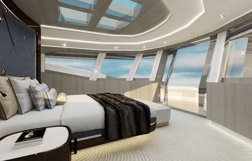 tatian yacht owners suite with large windows and skylight