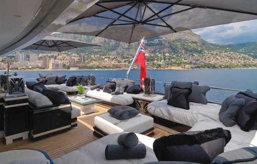 charter yacht silver angel shot of upper deck dining area and seating