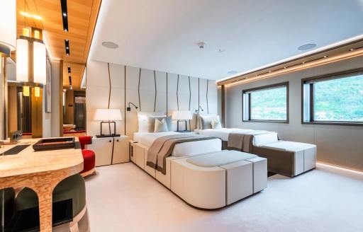 Charter yacht LA DATCHA twin cabin overview
