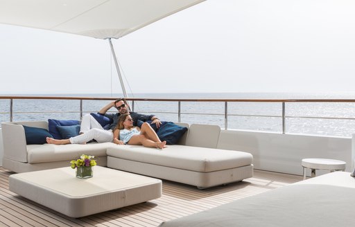 The aft deck and sunpads on board motor yacht GO