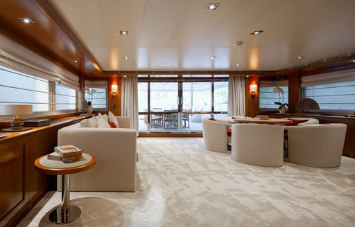 Upper salon onboard charter yacht LADY I