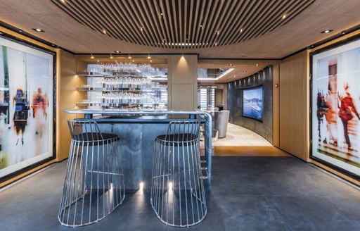 bar and artwork on board motor yacht SUERTE 