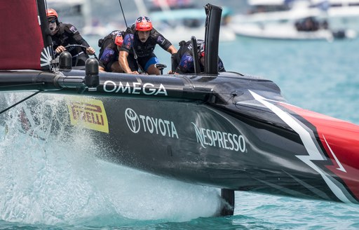 close up of Emirates Team New Zealand in action in the America's Cup match 2017