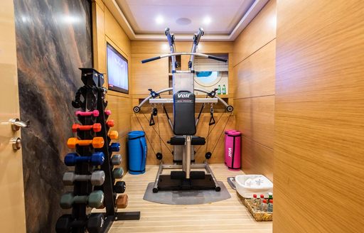 Gym facilities on luxury sailing yacht ARESTEAS