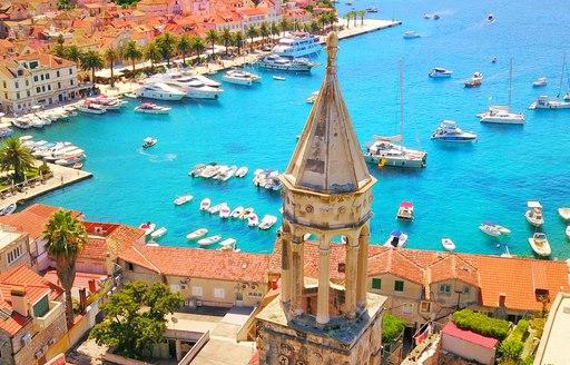 Elevated view of the rooftops of Hvar, Croatia