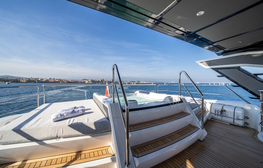 Overview of the Jacuzzi onboard charter yacht GLASAX with adjacent sun pads