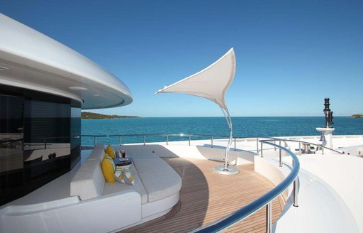 foredeck on luxury yacht amaryllis with portuguese bridge seating