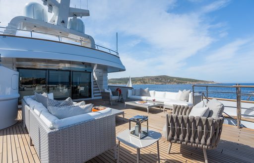 Sun deck onboard superyacht charter EMERALD with alfresco seating