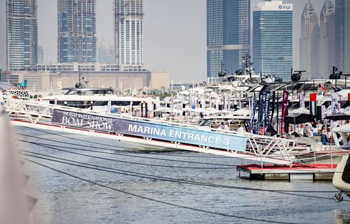 Dubai International Boat Show entrance leading to marina