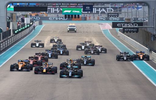 Grand Prix cars in action on Yas Marina Circuit