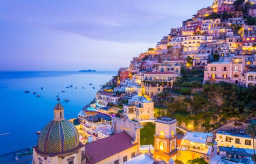 Positano at dusk on the Amalfi Coast in Italy