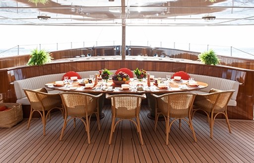 Shaded al fresco dining on board SHEMARA