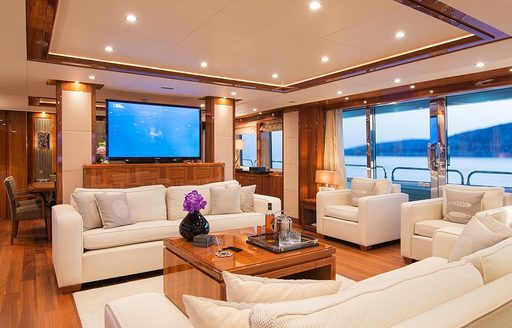 The contemporary interior furnishings featured on board superyacht PATHOS