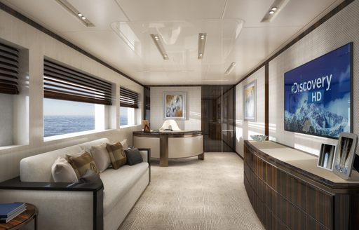 Overview of the upper salon onboard charter yacht LADY A