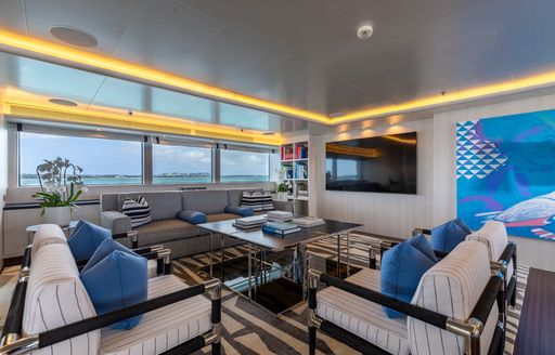 Interior seating onboard charter yacht ETERNITY