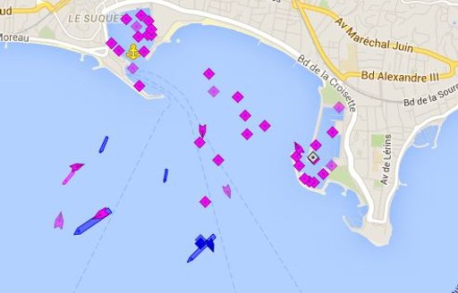 Marine traffic image of Cannes Film Festival 2016