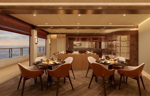 Interior rendering of a seating area onboard superyacht charter REV OCEAN