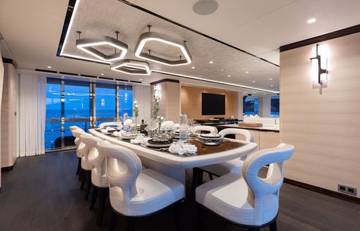 Charter yacht ORION interior dining setup