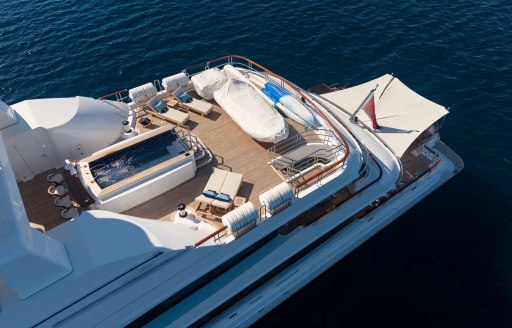 Charter yacht LUDZIE aerial view of aft decks