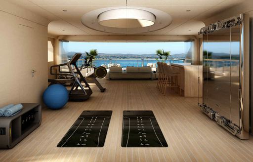 Overview of the gym onboard superyacht charter O'MADELEINE