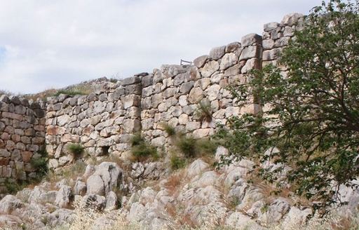 Stone walls remaining on site at the Mycenean Acropolis of Tiryns