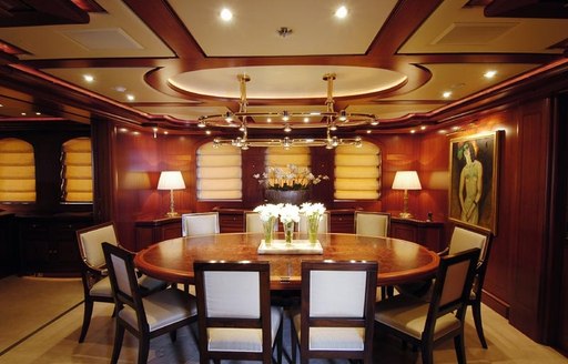 Charter yacht ATHENA's elegant formal dining