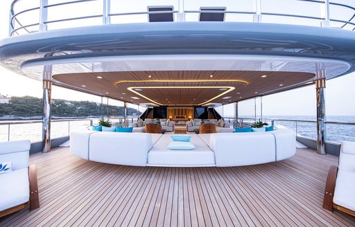 Exterior seating area onboard charter yacht LUNA