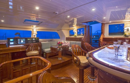 wet bar on raised pilot house of sailing yacht Whisper