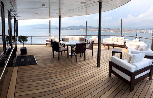 Comfortable seating on deck of Superyacht CHAKRA