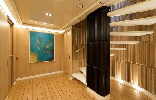 Lower deck interior of yacht Aquarius