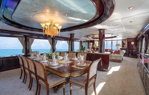 Charter yacht MISS CHRISTINE formal interior dining area