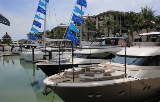 yachts line up in the Royal Phuket Marina for the 2017 Phuket International Boat Show