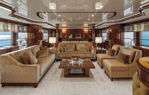 contemporary chic main salon aboard charter yacht CHECKMATE 