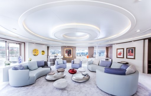 light and airy bridge deck lounge on board superyacht SALUZI