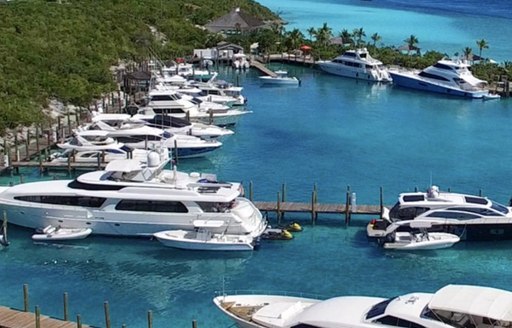 Yachts at the Highbourne Cay Marina 