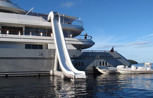 The watrer slide from the top deck into the water on board TV