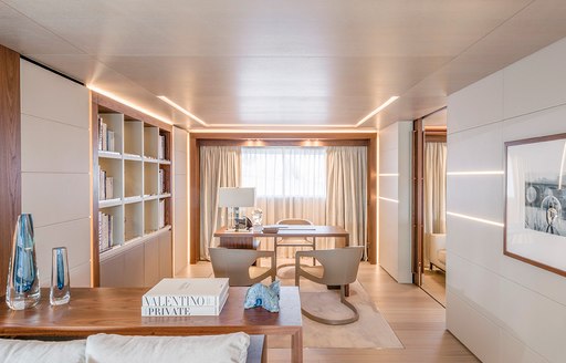 office area that adjoins master cabin on luxury yacht Utopia IV