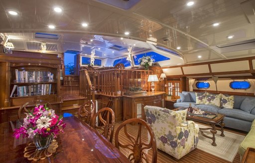 lounge and dining salon in main salon of sailing yacht Whisper