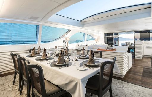 Dining area onboard charter yacht BEACHOUSE