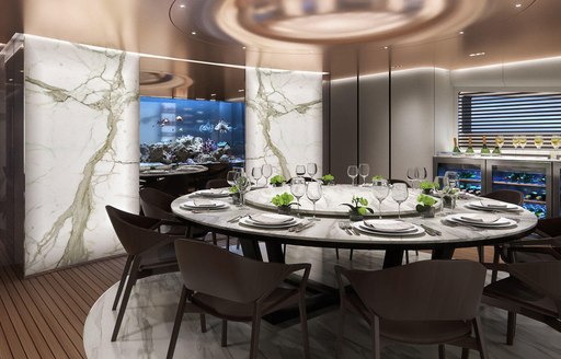 interior dining area onboard motor yacht white pearl