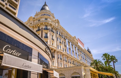 Designer store fronts along Cannes' famous Boulevard de la Croisette on the French Riviera