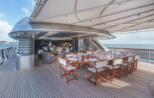Superyacht charter MALTESE FALCON alfresco dining table