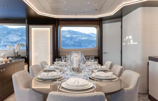 Super yacht charter AURA interior dining table
